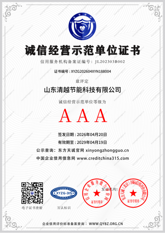 诚信经营示范单位证书